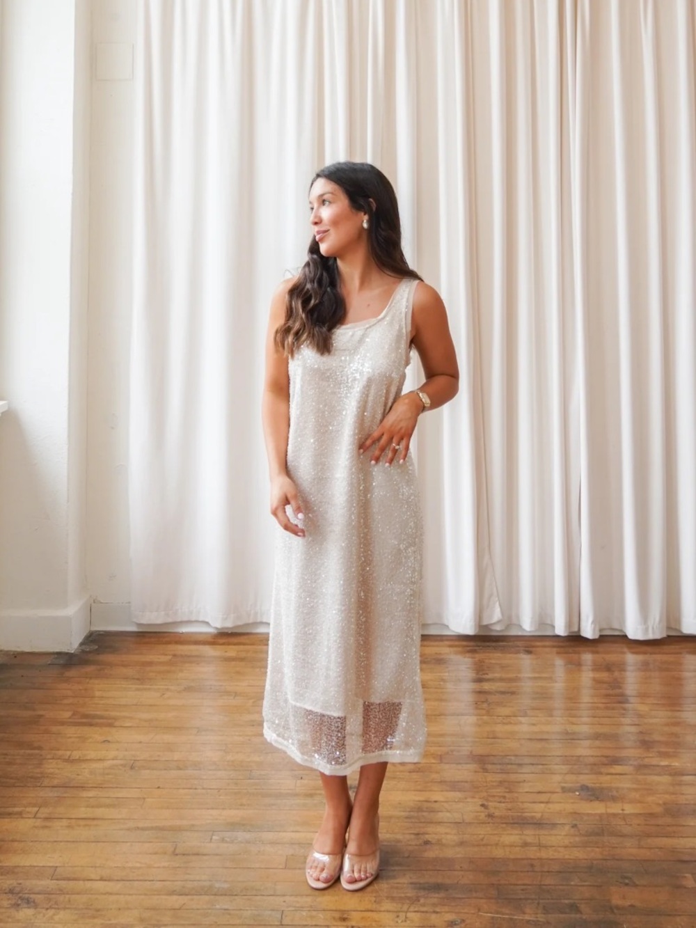 NWT Sequin Sheath Dress in Champagne